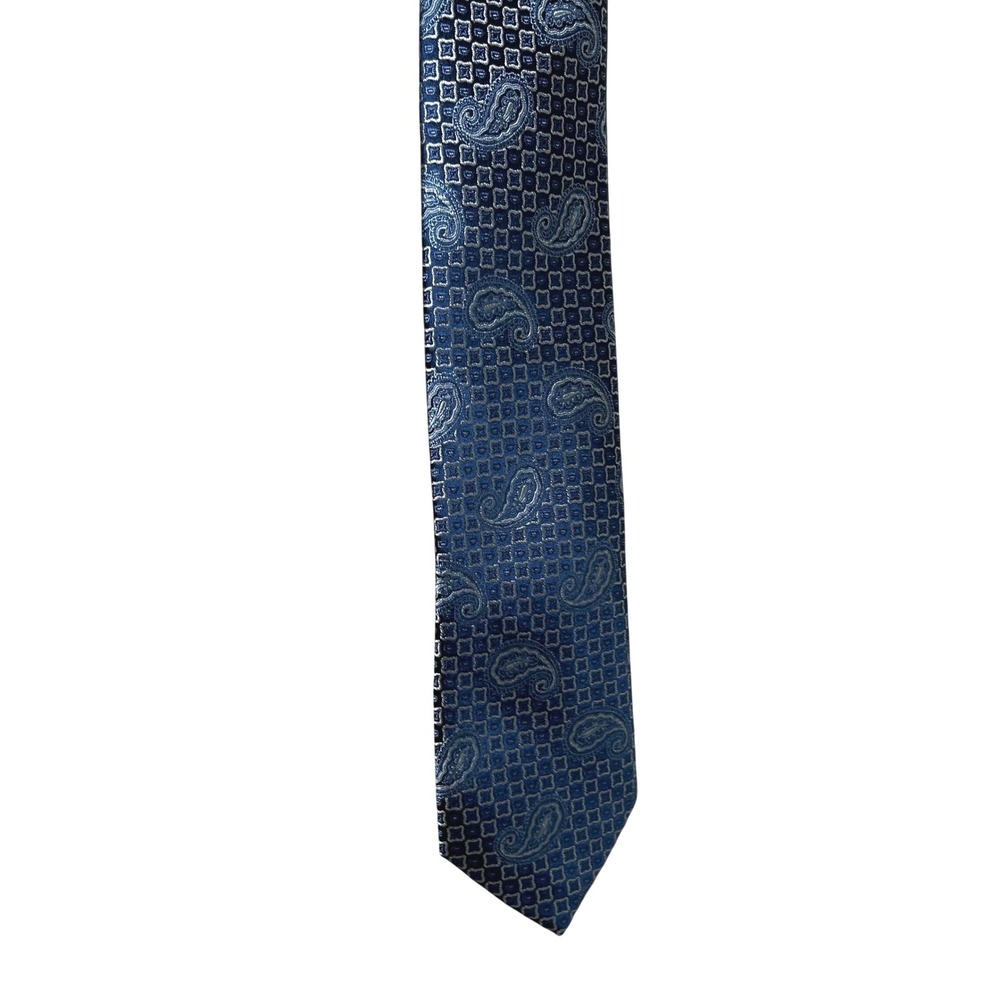 Alan Flusser Men's‎ Silk Necktie Blue Paisley & Geometric Pattern Professional